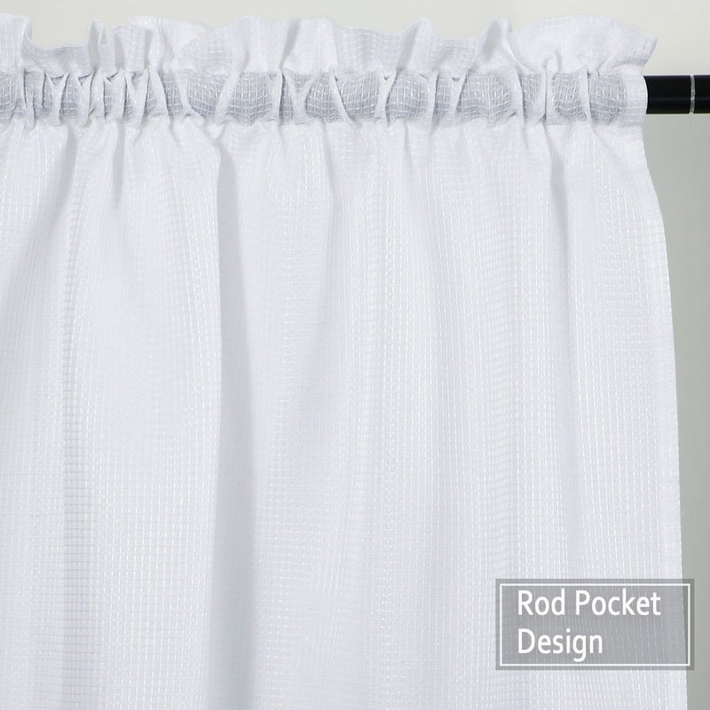 NANAN Tier Curtains, Waffle Weave Textured Short Curtain for Bathroom Waterproof Window Covering Kitchen Cafe Curtains - 30" x 24", White, Set of 2 - Image 3